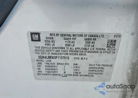 2015 Chevrolet Equinox Lt from USA, damaged, VIN 2GNALBEK0F1137610